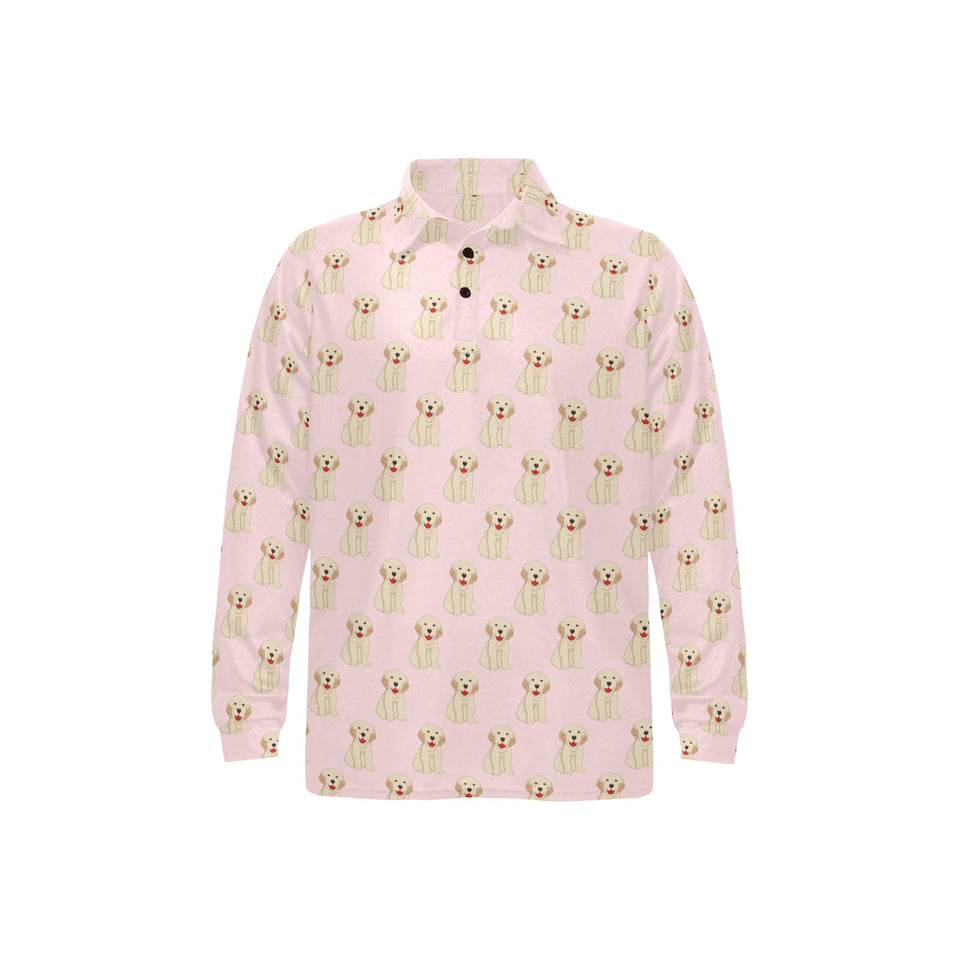 Golden Retriever Pattern Print Design 02 Men's Long Sleeve Polo Shirt