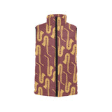 Hand drawn gold saxophone red background Women's Padded Vest