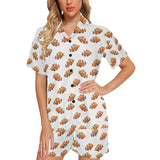 Clown Fish Pattern Print Design 03 Women's V-Neck Short Pajama Set