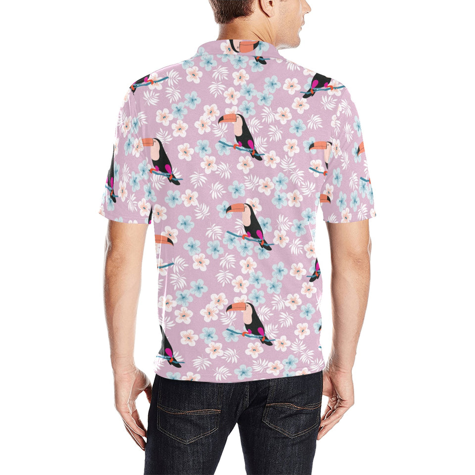 Beautiful toucan flower leaves Men's All Over Print Polo Shirt