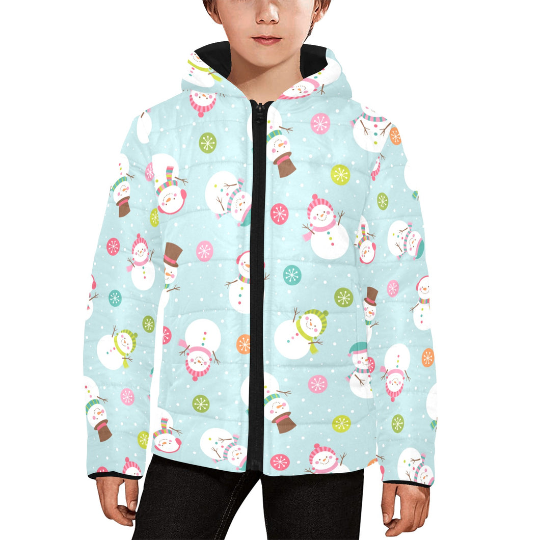Cute snowman snowflake pattern Kids' Boys' Girls' Padded Hooded Jacket