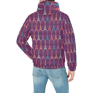 Eiffel Tower Pattern Print Design 05 Men's Padded Hooded Jacket