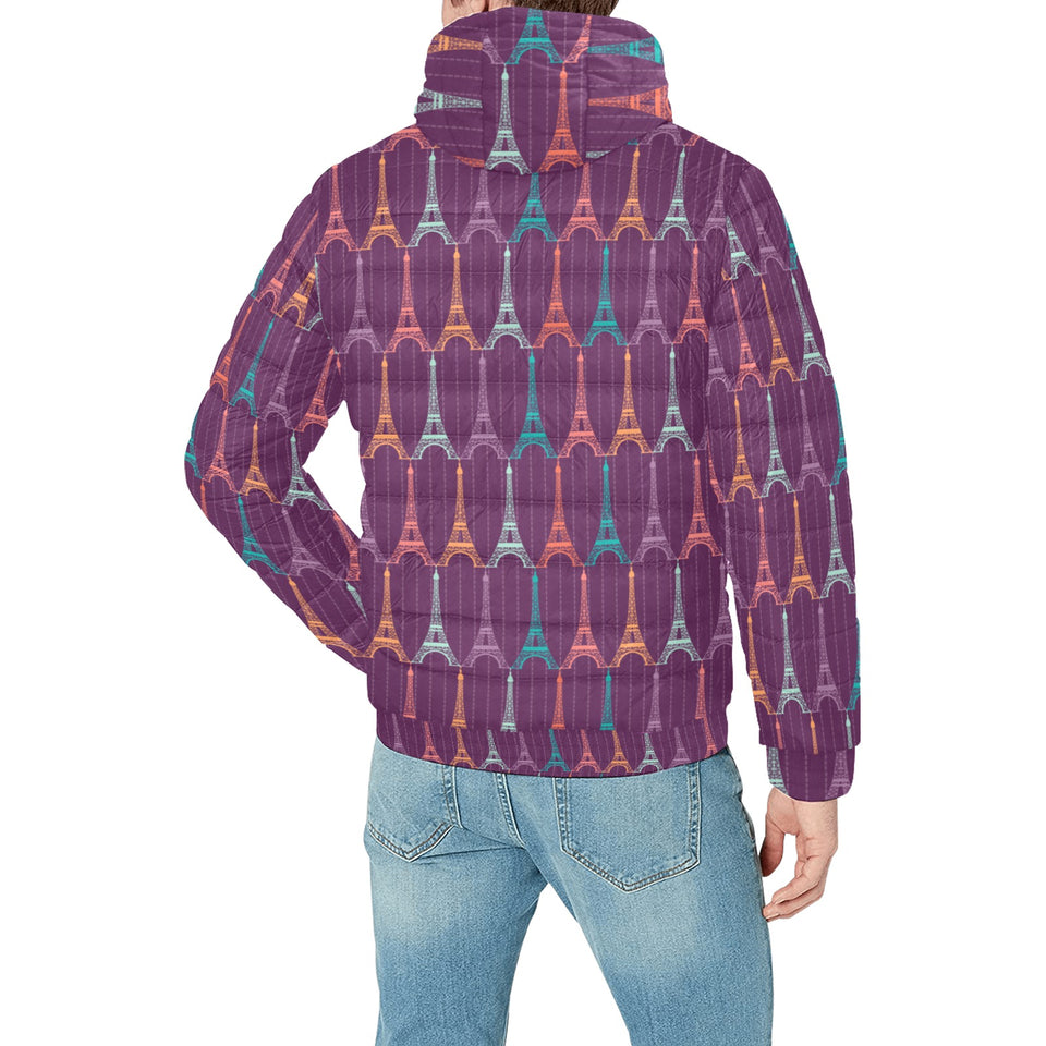 Eiffel Tower Pattern Print Design 05 Men's Padded Hooded Jacket