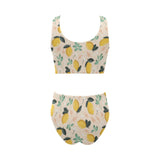 lemon flower leave pattern Chest Bowknot High Waisted Bikini Swimsuit