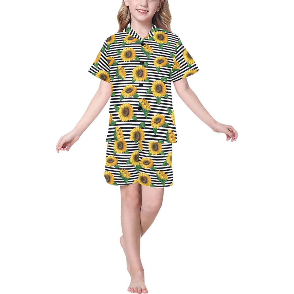 sunflowers ribbon background Kids' Boys' Girls' V-Neck Short Pajama Set
