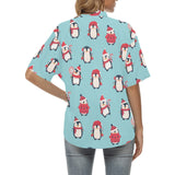 Cute penguin christmas  design pattern Women's All Over Print Hawaiian Shirt