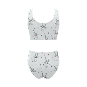 Cute goat design pattern Chest Bowknot High Waisted Bikini Swimsuit