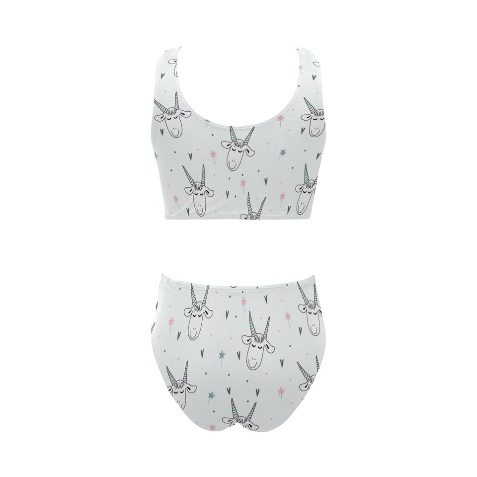 Cute goat design pattern Chest Bowknot High Waisted Bikini Swimsuit