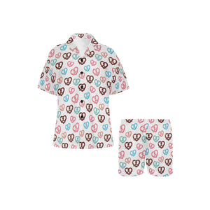 Pretzels Pattern Print Design 04 Women's V-Neck Short Pajama Set