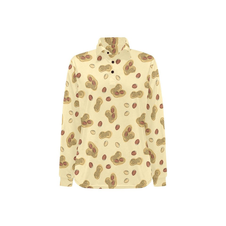 peanuts design pattern Women's Long Sleeve Polo Shirt