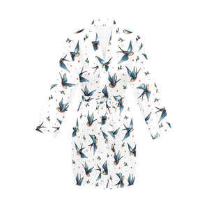 Swallow Pattern Print Design 04 Women's Long Sleeve Belted Night Robe