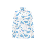 Blue whale pattern Women's Long Sleeve Polo Shirt