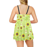 Snail Pattern Print Design 01 Chest Sexy Pleated Two Piece Swim Dress