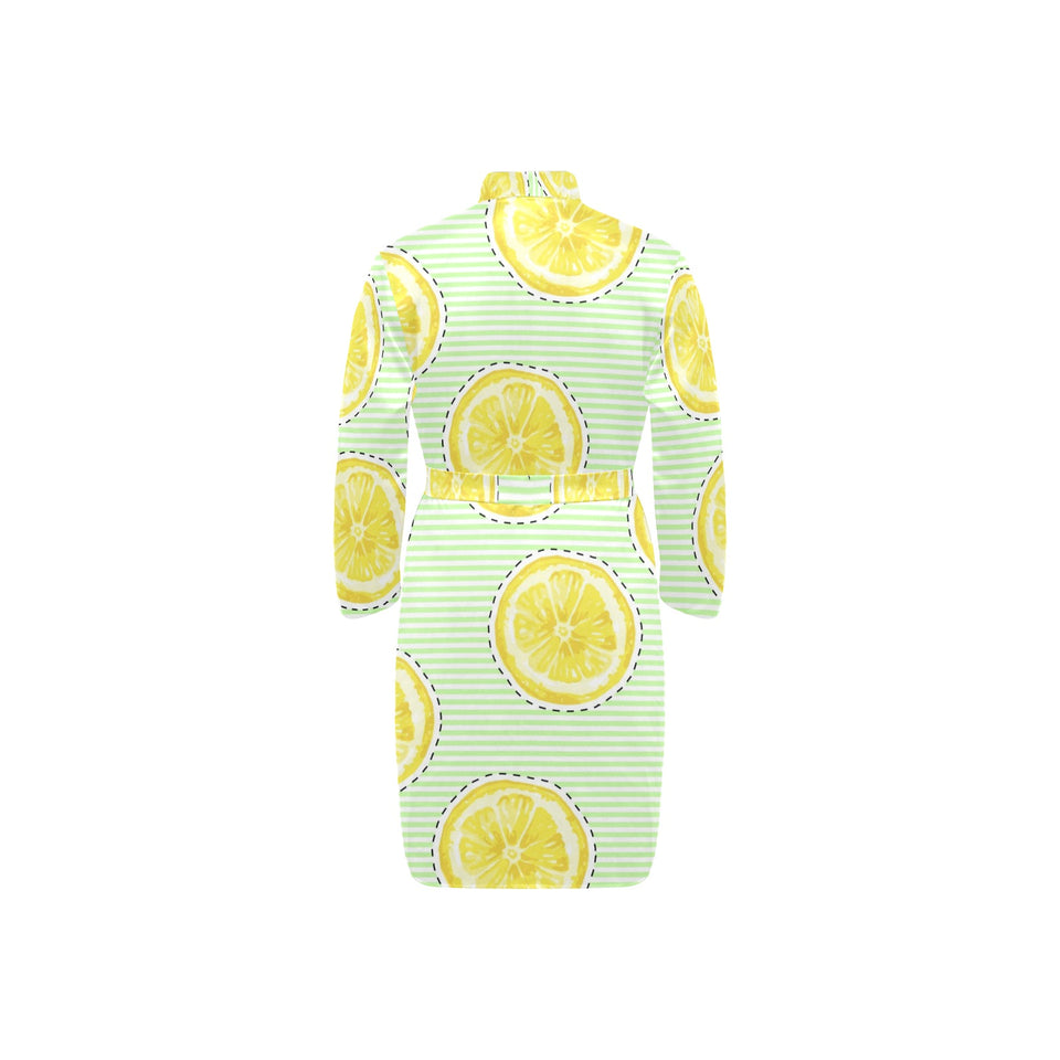 slice of lemon pattern Men's Long Sleeve Belted Night Robe