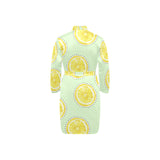slice of lemon pattern Men's Long Sleeve Belted Night Robe
