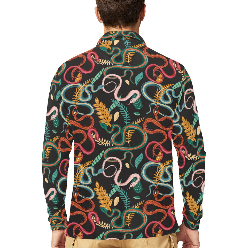 Colorful snake plant pattern Men's Long Sleeve Polo Shirt