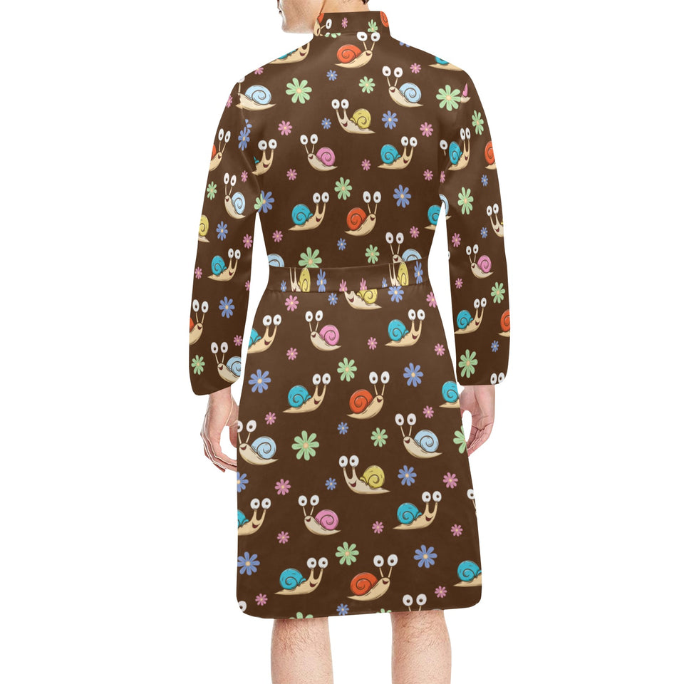 Snail Pattern Print Design 03 Men's Long Sleeve Belted Night Robe