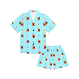 electric guitar pattern light blue background Kids' Boys' Girls' V-Neck Short Pajama Set
