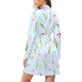 Watercolor Tulips pattern Women's Long Sleeve Belted Night Robe