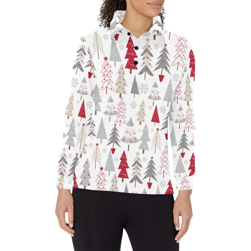 Cute Christmas tree pattern Women's Long Sleeve Polo Shirt