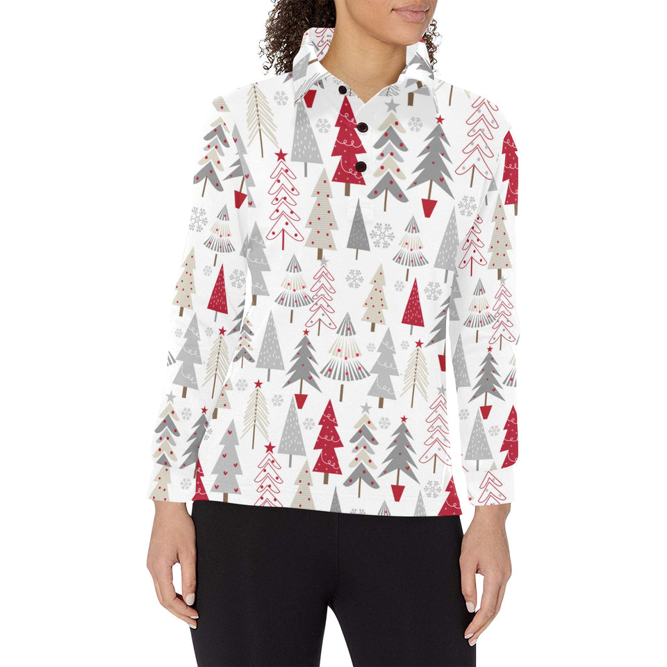 Cute Christmas tree pattern Women's Long Sleeve Polo Shirt