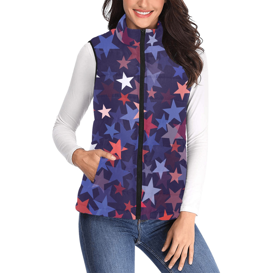 Red blue star pattern Women's Padded Vest