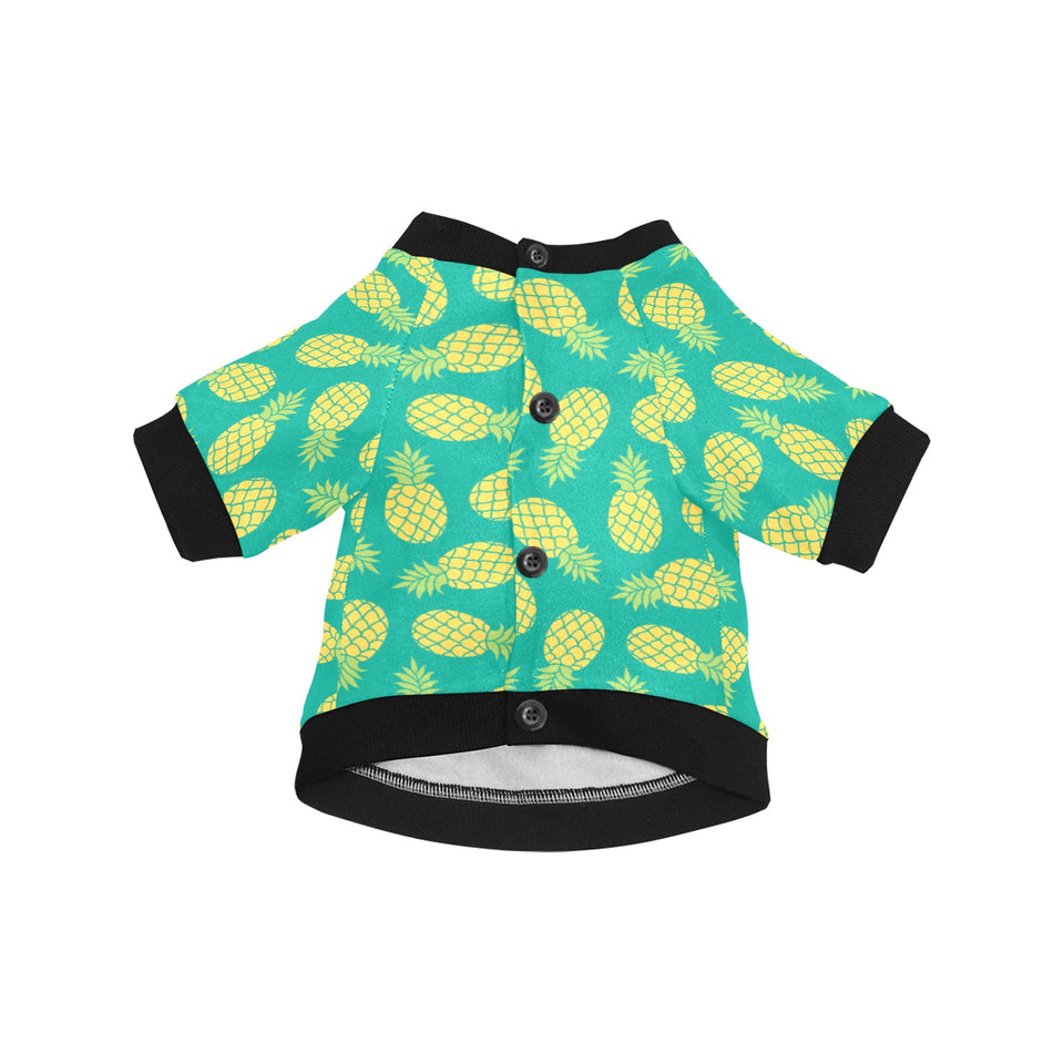 Pineapples pattern green background All Over Print Pet Dog Round Neck Fuzzy Shirt