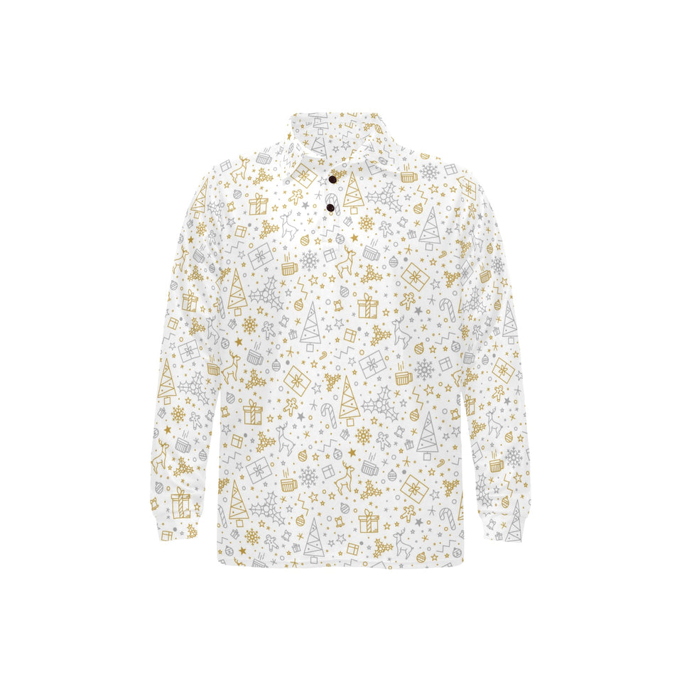 Christmas tree Christmas element Silver gold patte Men's Long Sleeve Polo Shirt