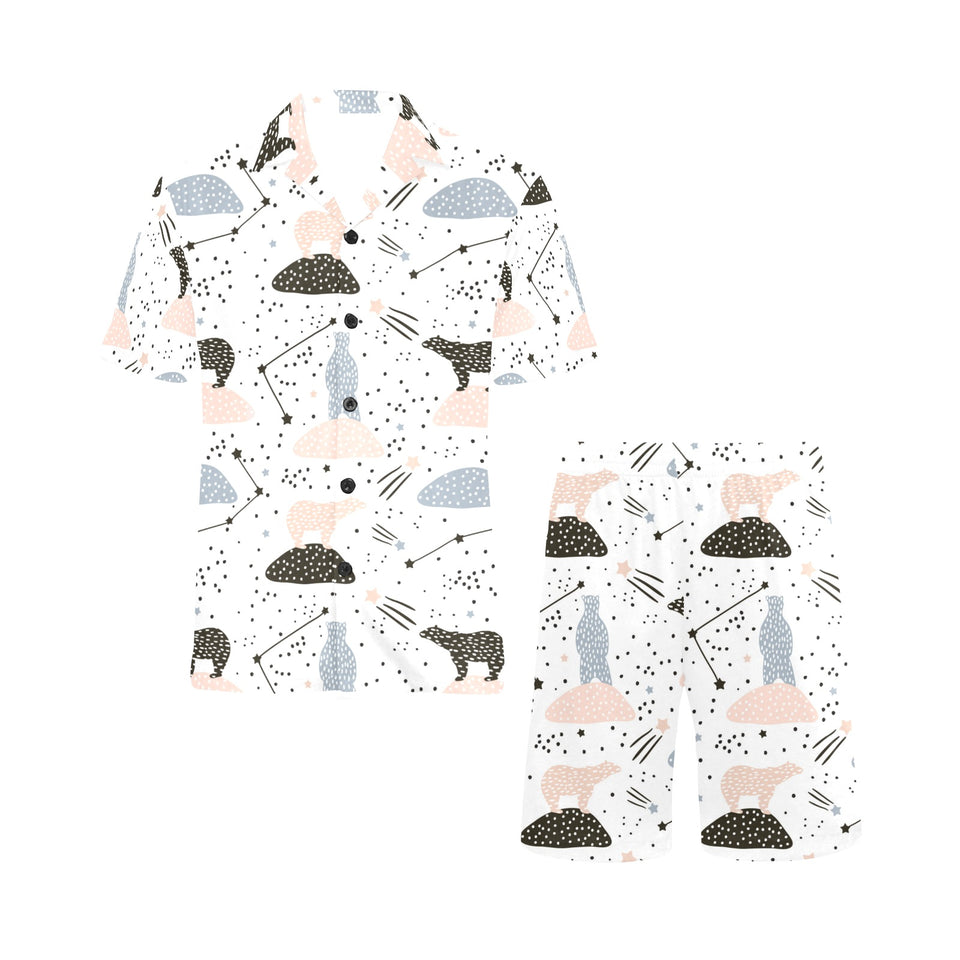 Polar bears star poka dot pattern Men's V-Neck Short Pajama Set