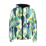 Toucan tropical leaves design pattern Men's Padded Hooded Jacket