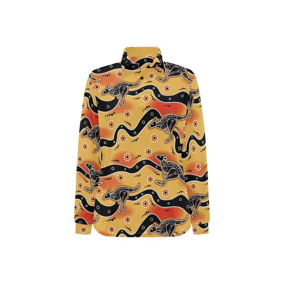 Kangaroo Australian aboriginal art pattern Women's Long Sleeve Polo Shirt
