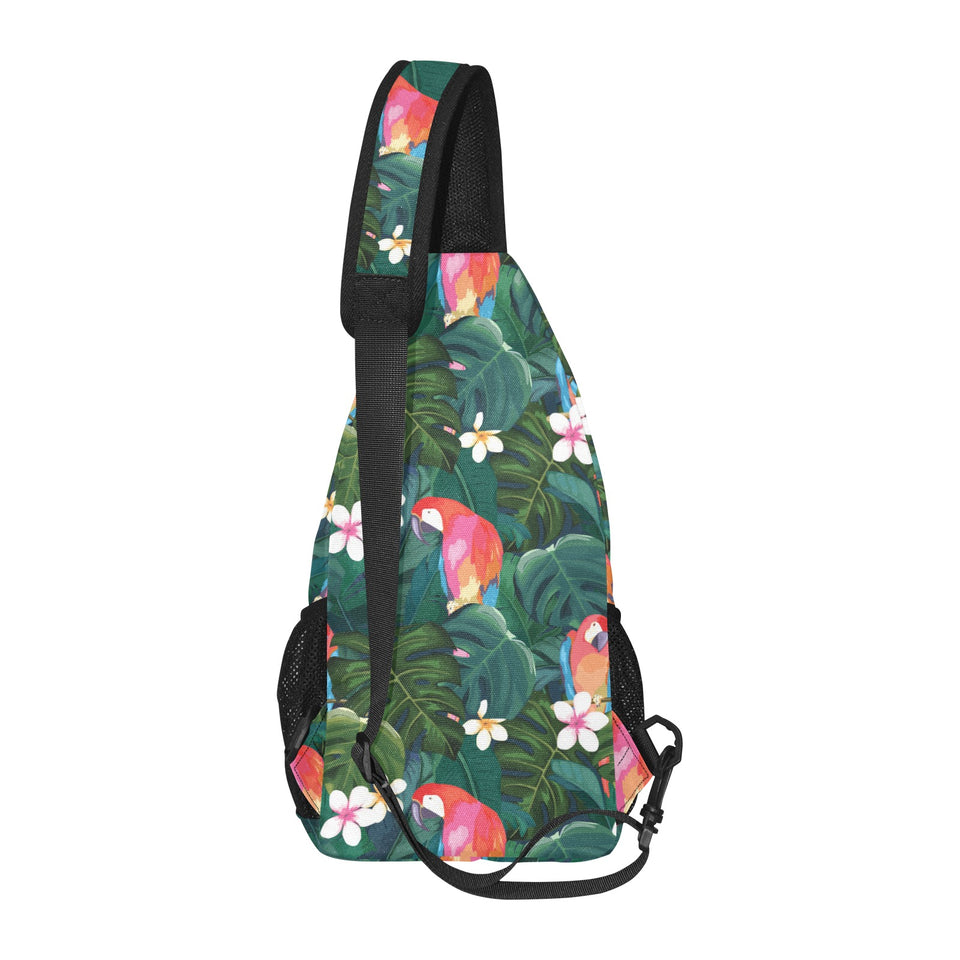 Parrot Palm tree leaves flower hibiscus pattern All Over Print Chest Bag