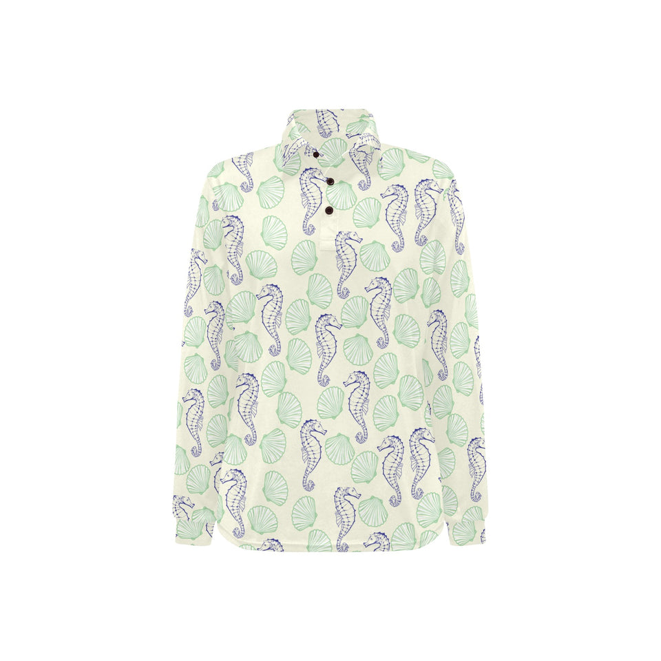 Seahorse shell pattern Women's Long Sleeve Polo Shirt