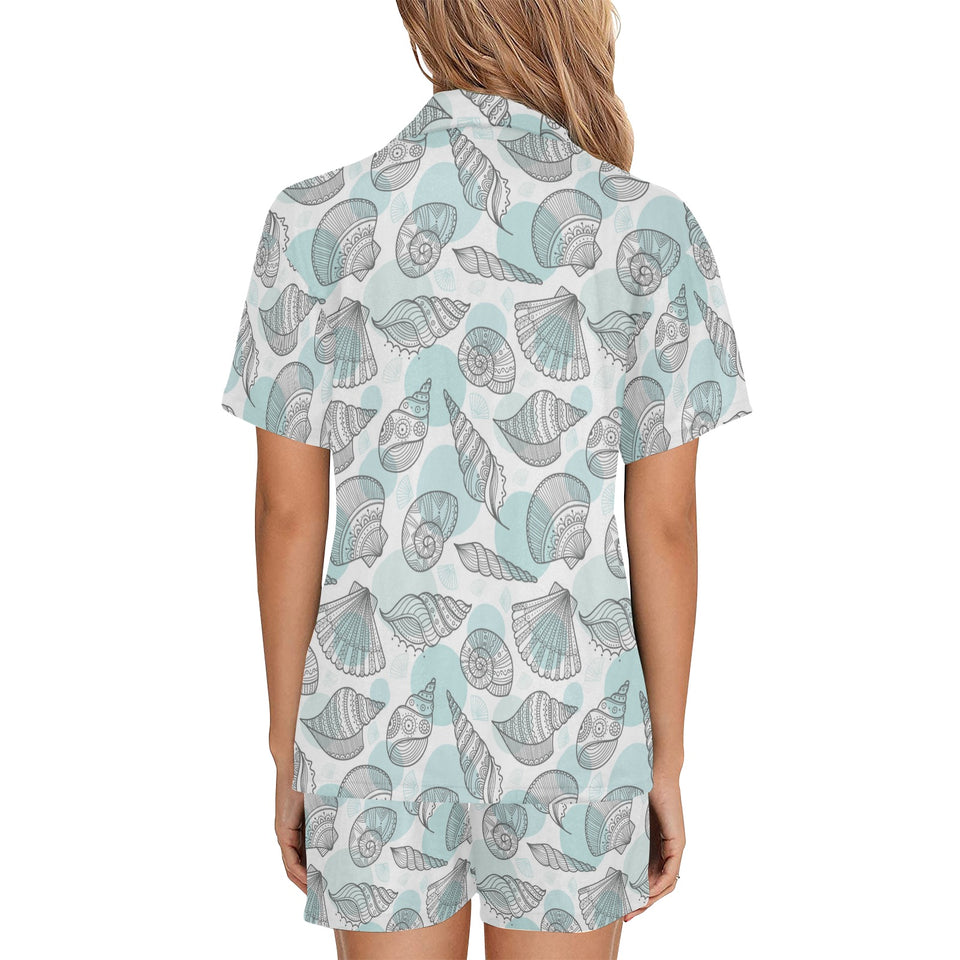 Shell polynesian tribal Women's V-Neck Short Pajama Set