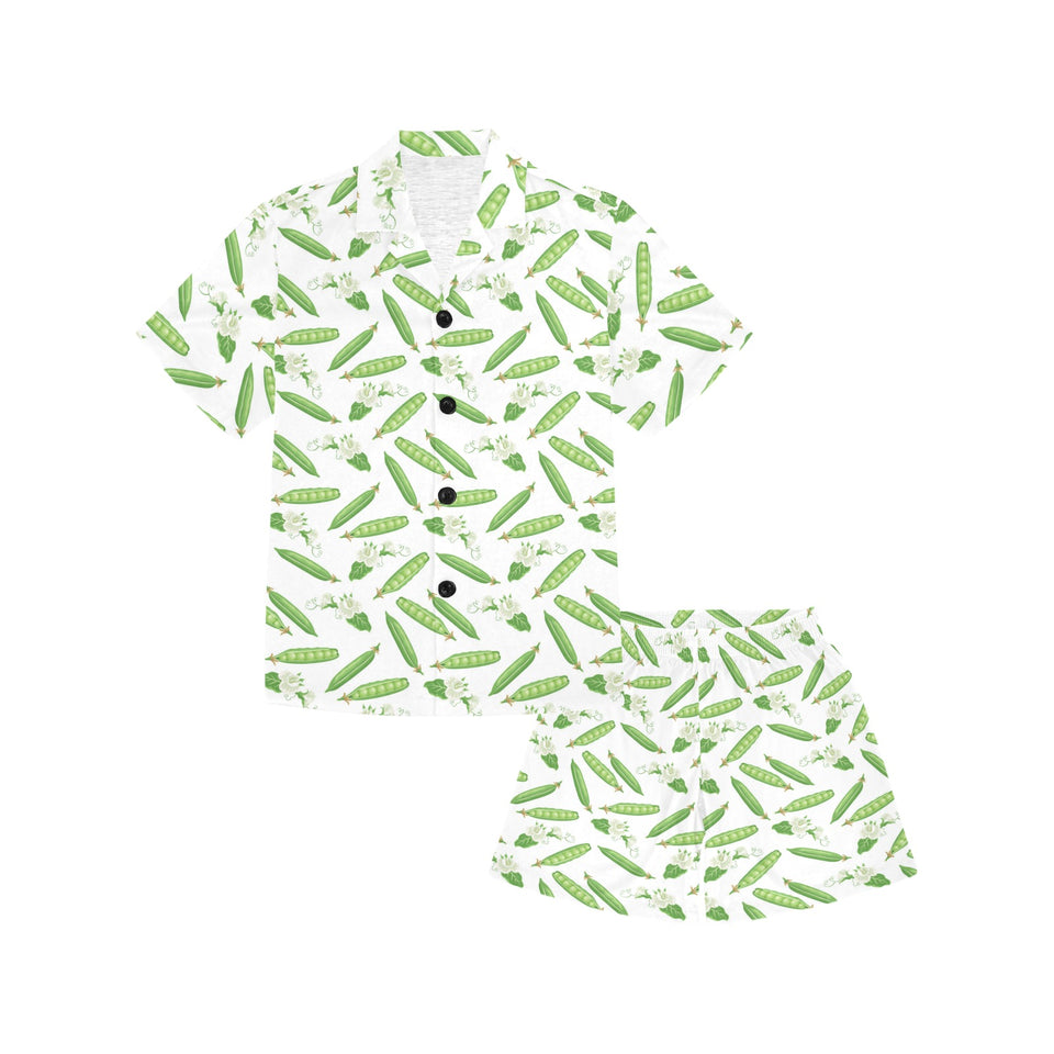 Green Peas Pattern Print Design 04 Kids' Boys' Girls' V-Neck Short Pajama Set