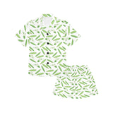 Green Peas Pattern Print Design 04 Kids' Boys' Girls' V-Neck Short Pajama Set