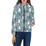 Cute rabbit pattern Women's Padded Hooded Jacket