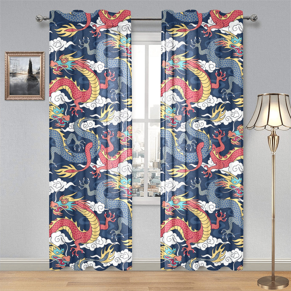 Blue red dragon cloud pattern Gauze Curtain