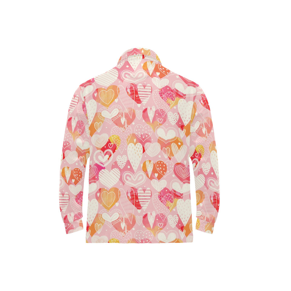 Hand drawn heart design pattern Men's Long Sleeve Polo Shirt