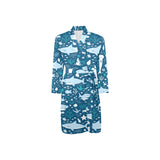 Cute shark pattern Men's Long Sleeve Belted Night Robe