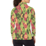 Cool Geometric lime pattern Women's Long Sleeve Polo Shirt