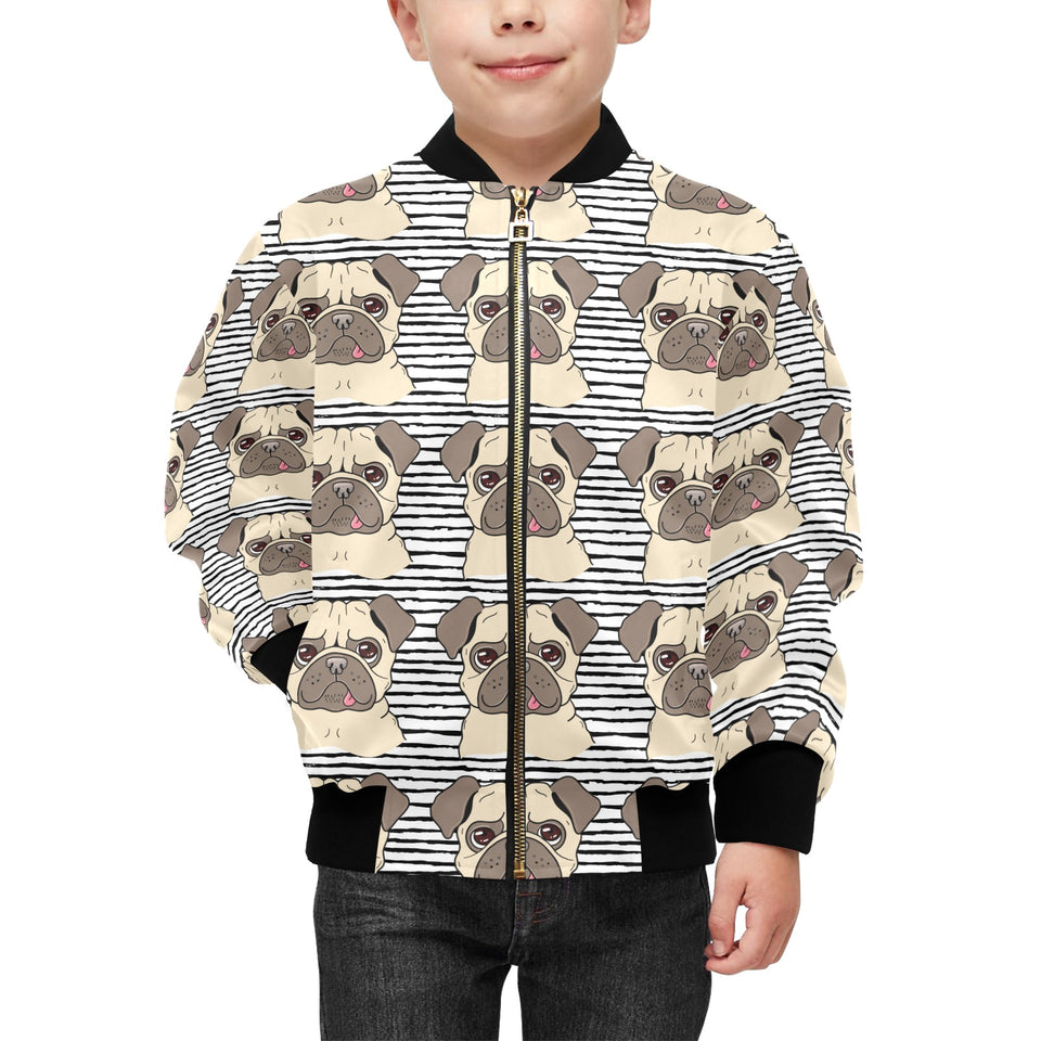 Happy pug pattern Kids' Boys' Girls' Bomber Jacket