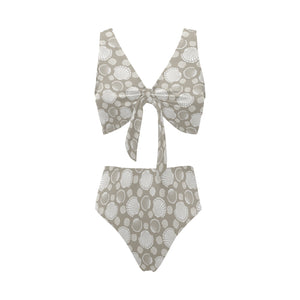 Scallop shell pattern Chest Bowknot High Waisted Bikini Swimsuit