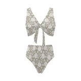 Scallop shell pattern Chest Bowknot High Waisted Bikini Swimsuit