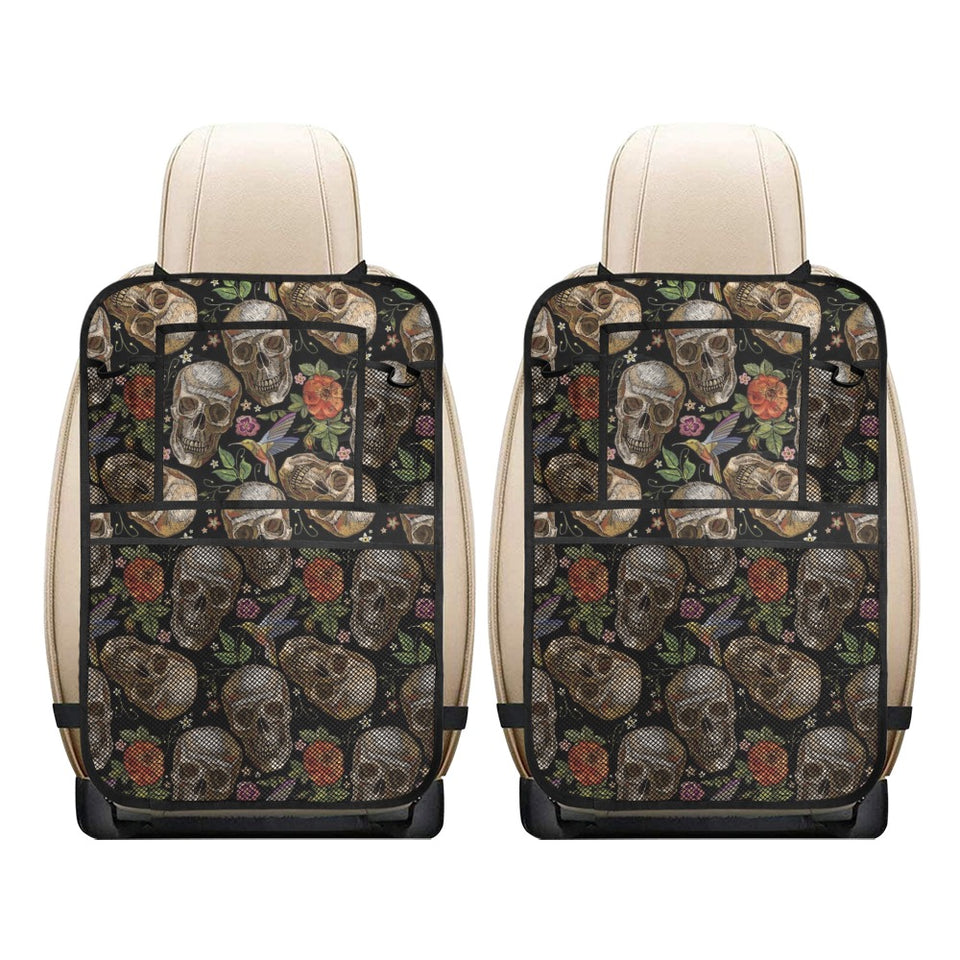 Skull rose humming bird flower pattern Car Seat Back Organizer