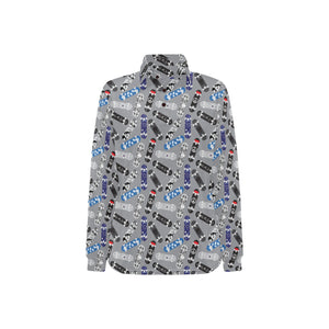 Skate Board Pattern Print Design 03 Women's Long Sleeve Polo Shirt