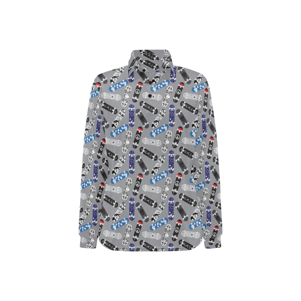 Skate Board Pattern Print Design 03 Women's Long Sleeve Polo Shirt