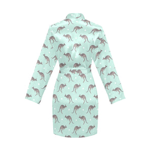 Kangaroo pattern background Women's Long Sleeve Belted Night Robe