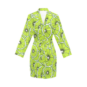 Slices of Lime design pattern Women's Long Sleeve Belted Night Robe