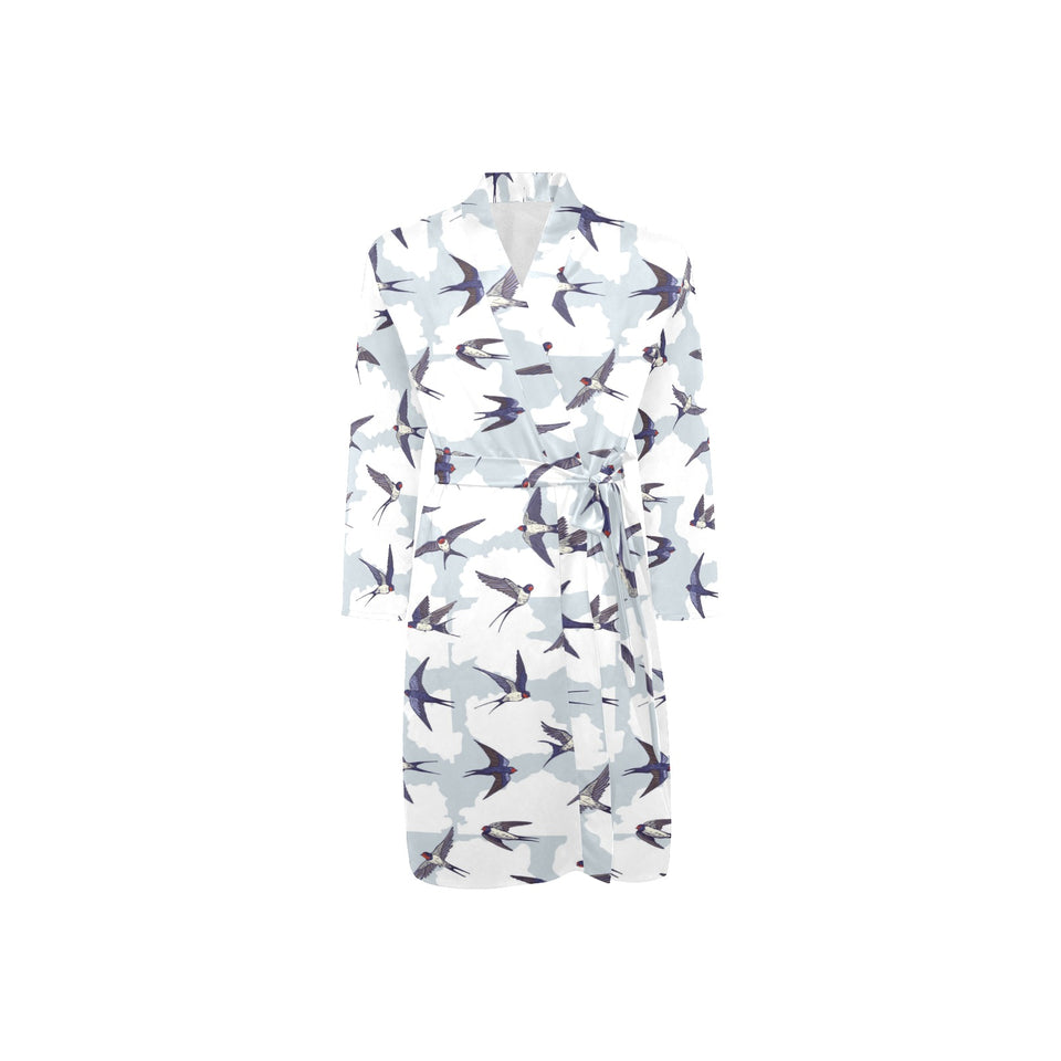 Swallow Pattern Print Design 05 Men's Long Sleeve Belted Night Robe